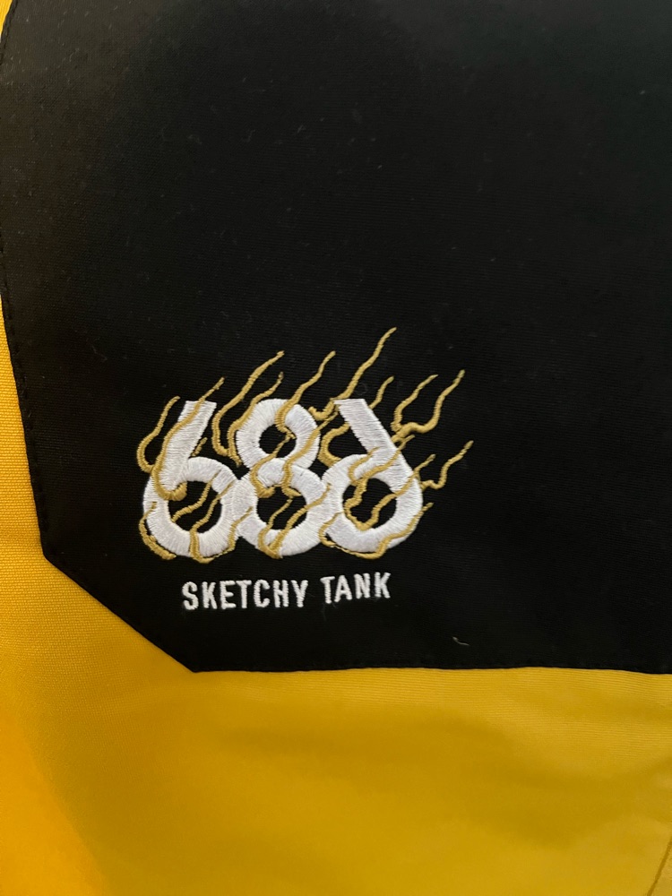 686 x Sketchy Tank FRONTIER SHELL BIB SNOWBOARD PANTS Brand Znew